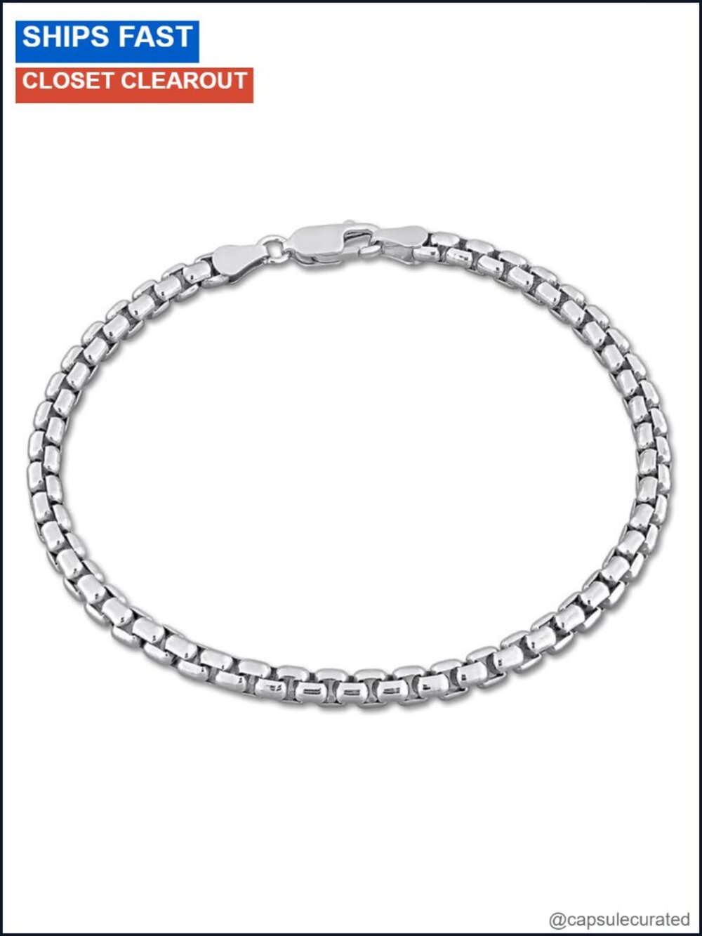 Italian 925 Sterling Silver Box Link Bracelet 3.7mm Chain Unisex